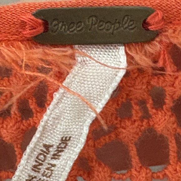 Free People Orange Crochet Linen Cotton Blend Boho Boxy Top Womens Small - Picture 5 of 6